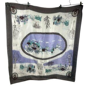 Vintage Chun Hua Silk Scarf Women Square Horse Carriage Equestrian England Pub